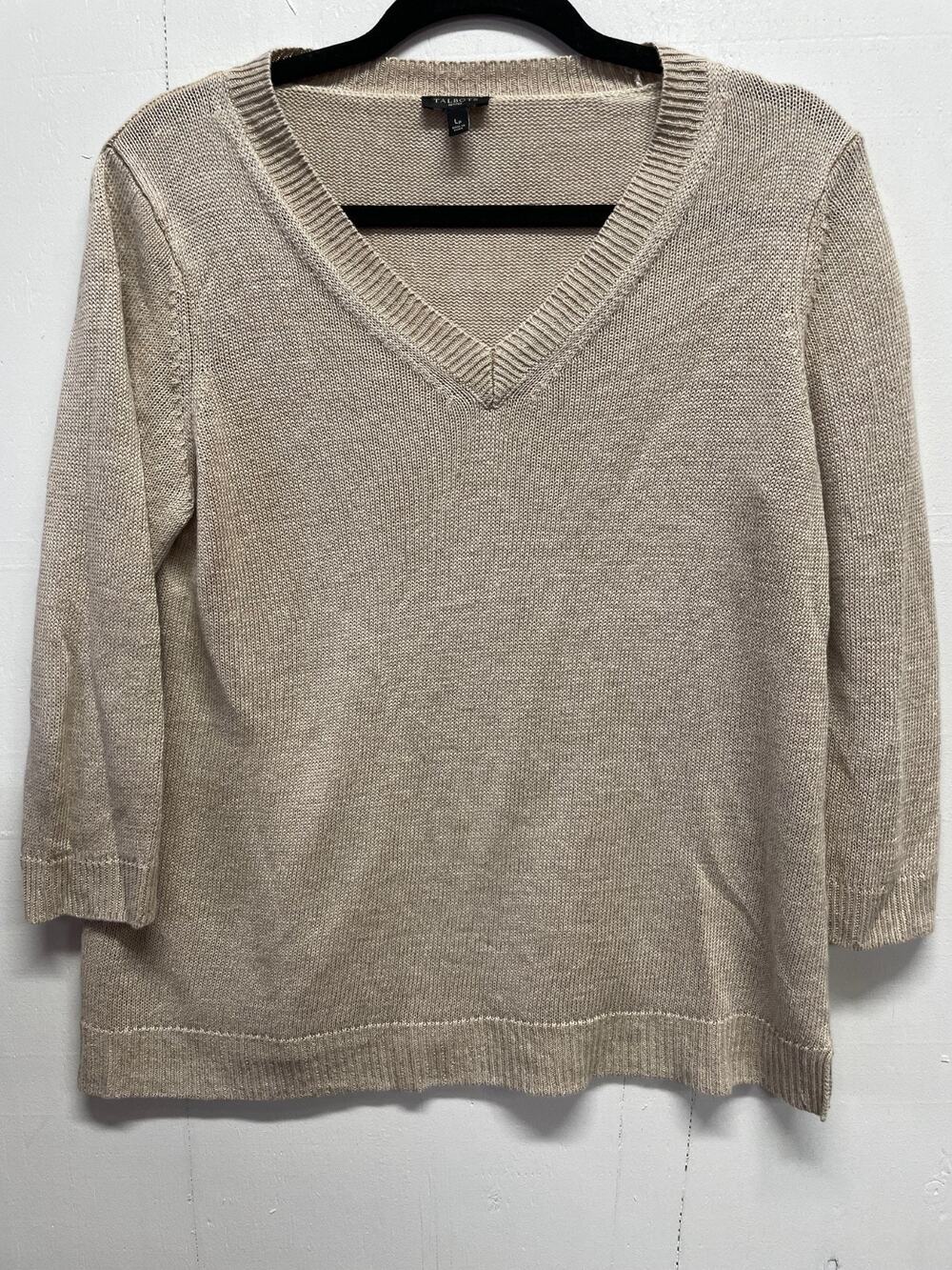 Talbots Petites Size LP Women's Sweater 100% Linen Sand - Beige Color V Neck